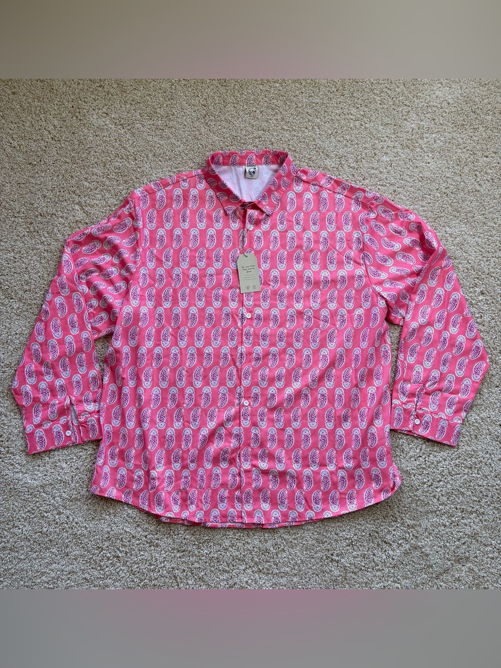 NWT HARDADDY Mens Pink Paisley Print Long Sleeve Button Down Shirt 4XL